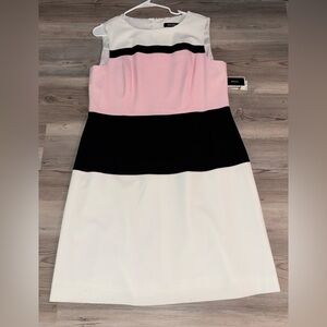 NWT Nine West Size 14 Colorblock Sleeveless Dress - Pink, Black, and White